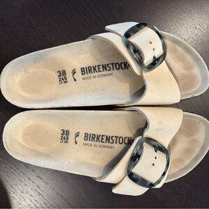 Birkenstock Ladies Madrid Big Buckle Sandals Slides- Cream/Ecru; Size 7